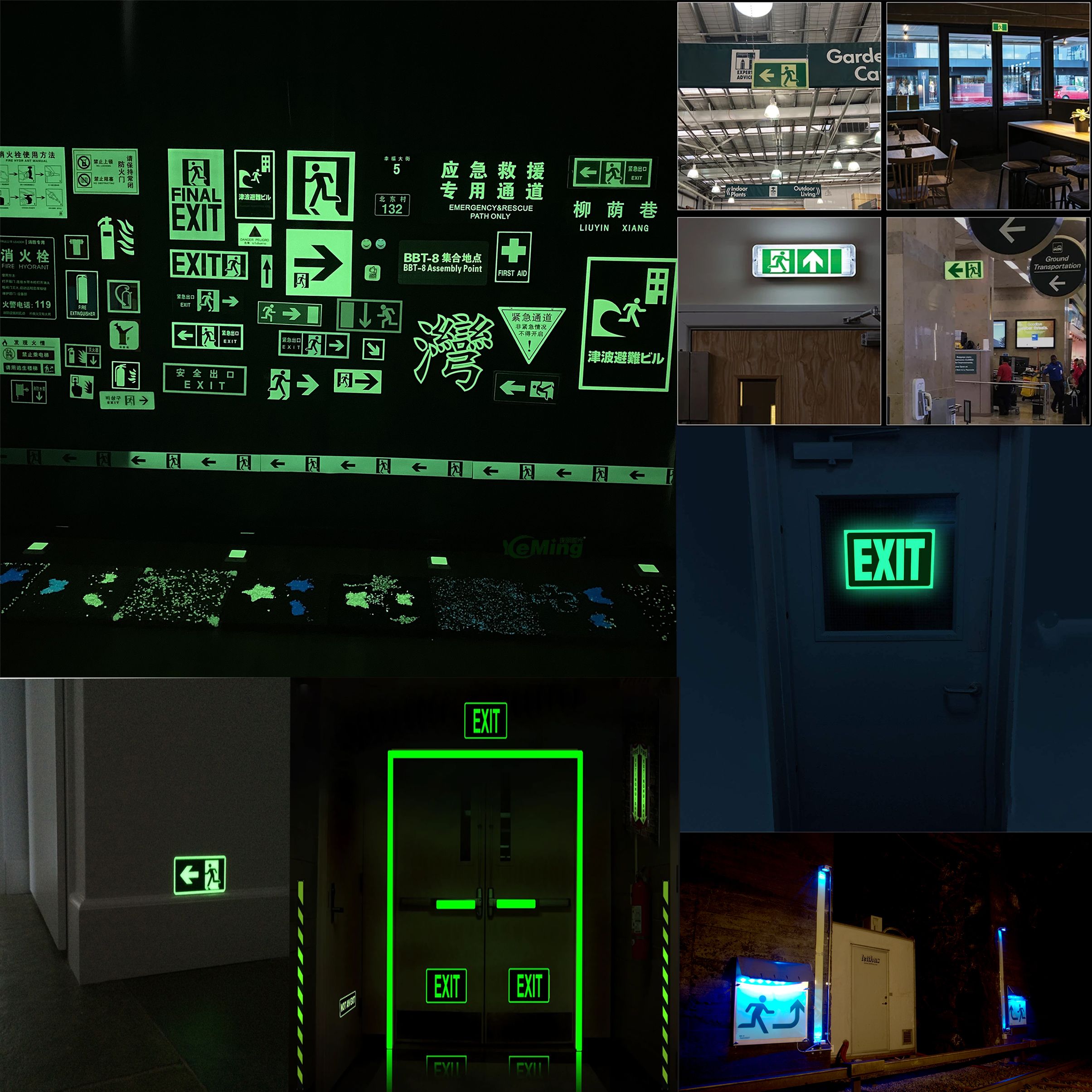 Customized Photoluminescent Signage Arrow Right Left Sign Luminescent Fire Emergency Sign