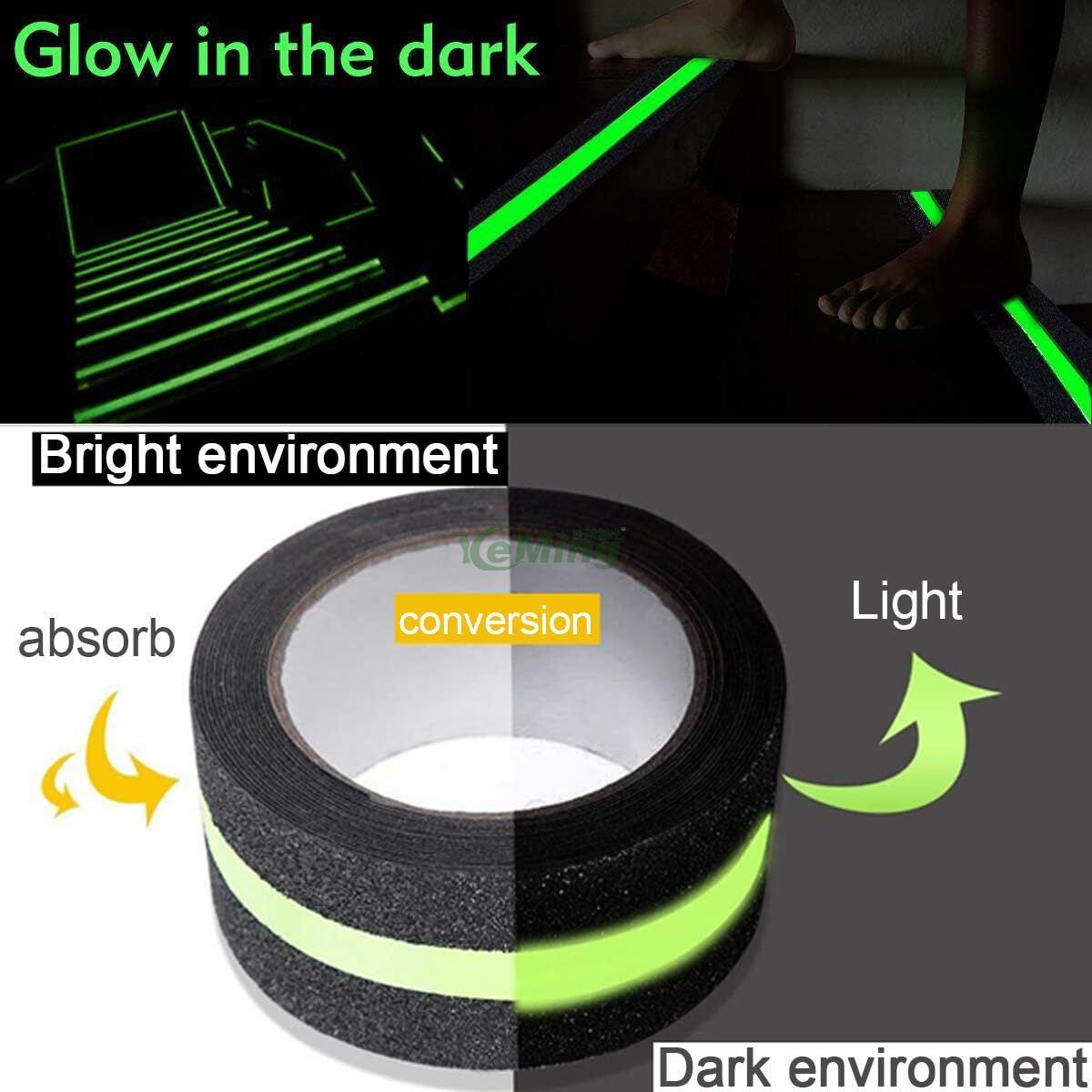  self luminous safety warning anti slip tape adhesive outdoor stair treads non-slip luminescent tape