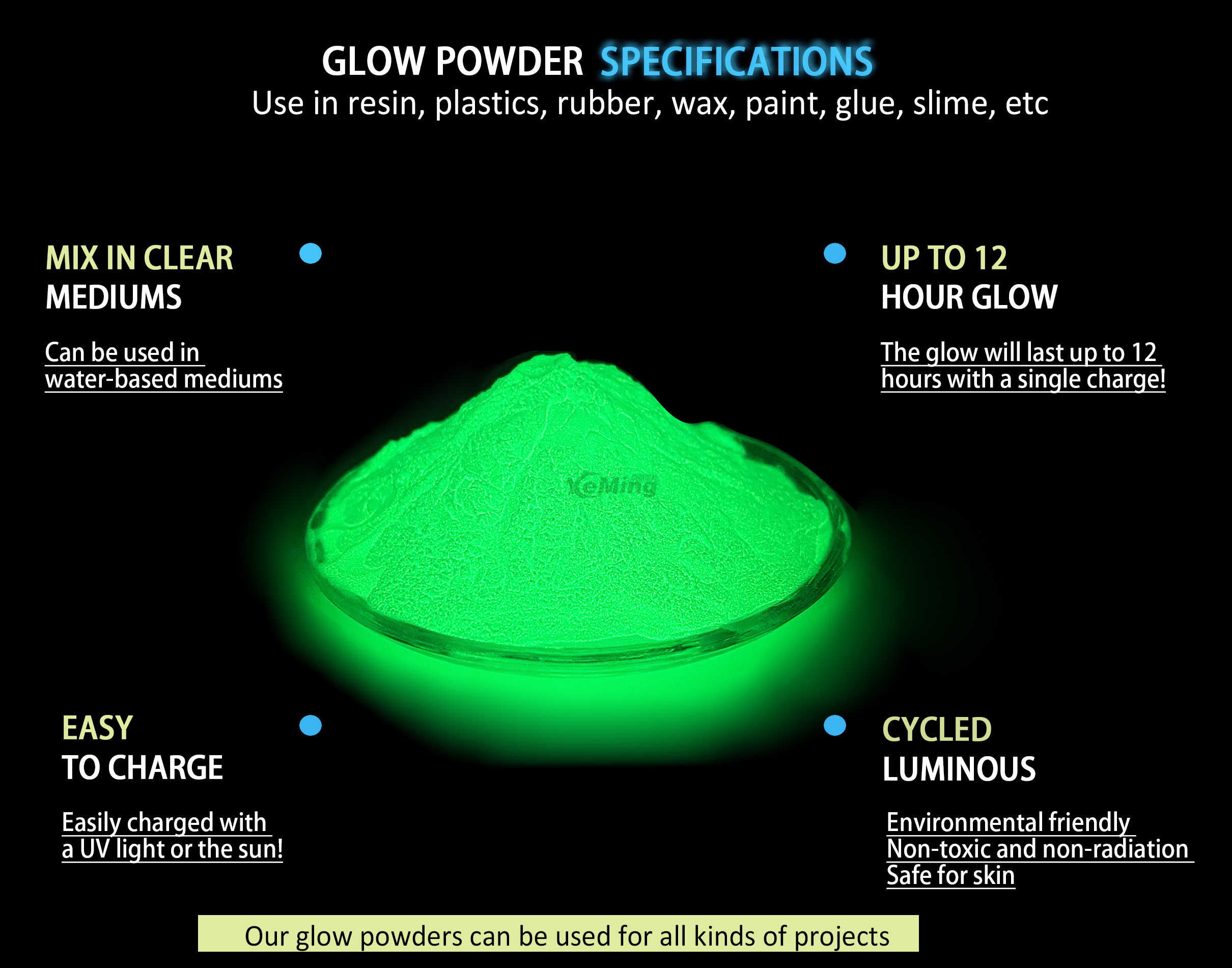 Non-toxic Luminous Pigment Strontium Aluminate Green Glow In The Dark Powder for Resin