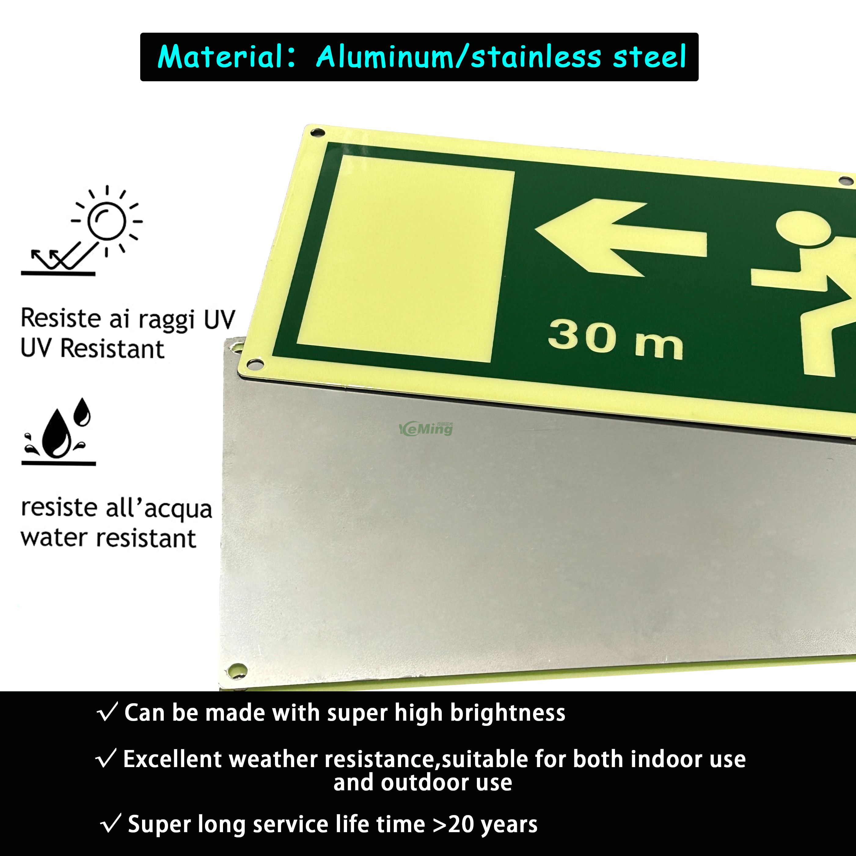 Custom Tunnel Safety Warning Signs Glow in The Dark Photoluminescent Signs