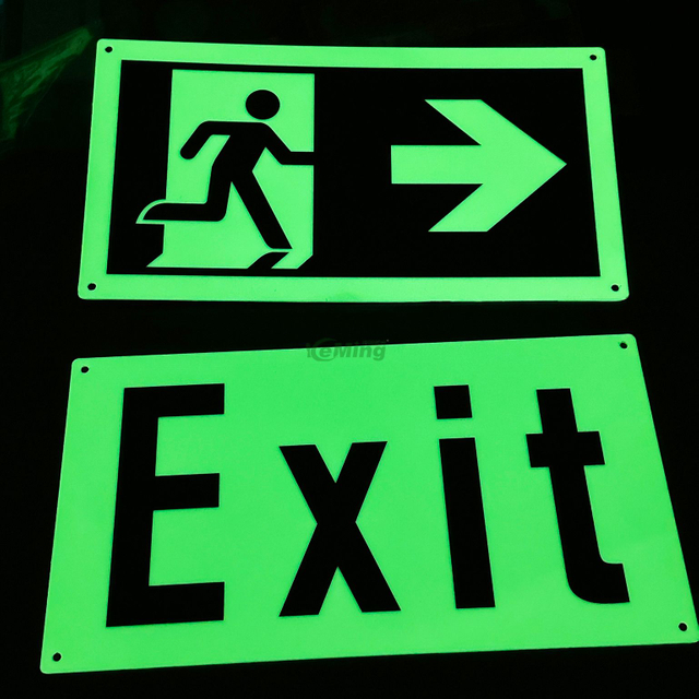 Emergency Photoluminescent Exit Sign Warning Signage Green exit sign Glow in the dark for Business,School,Office