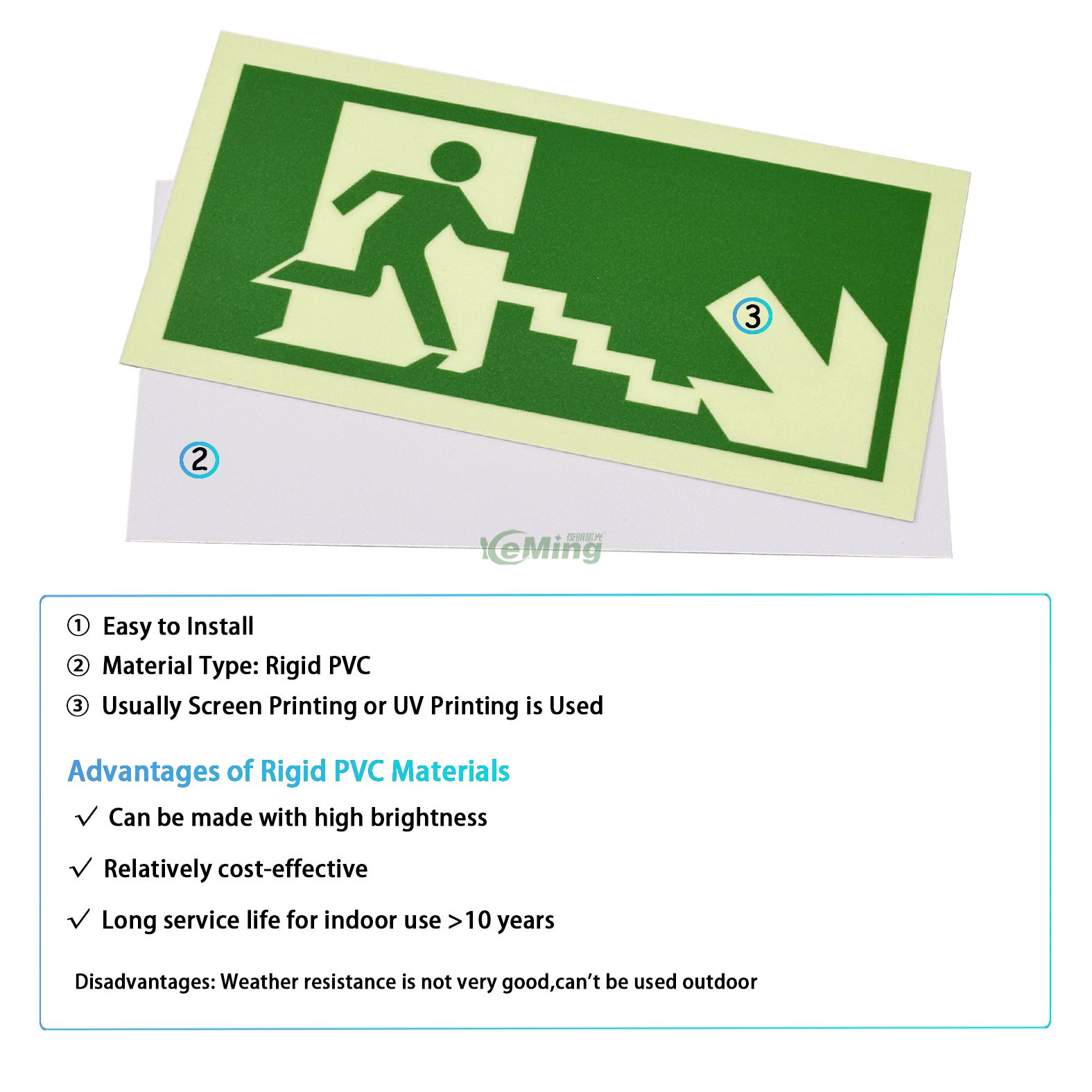 Customized Photoluminescent Signage Arrow Right Left Sign Luminescent Fire Emergency Sign
