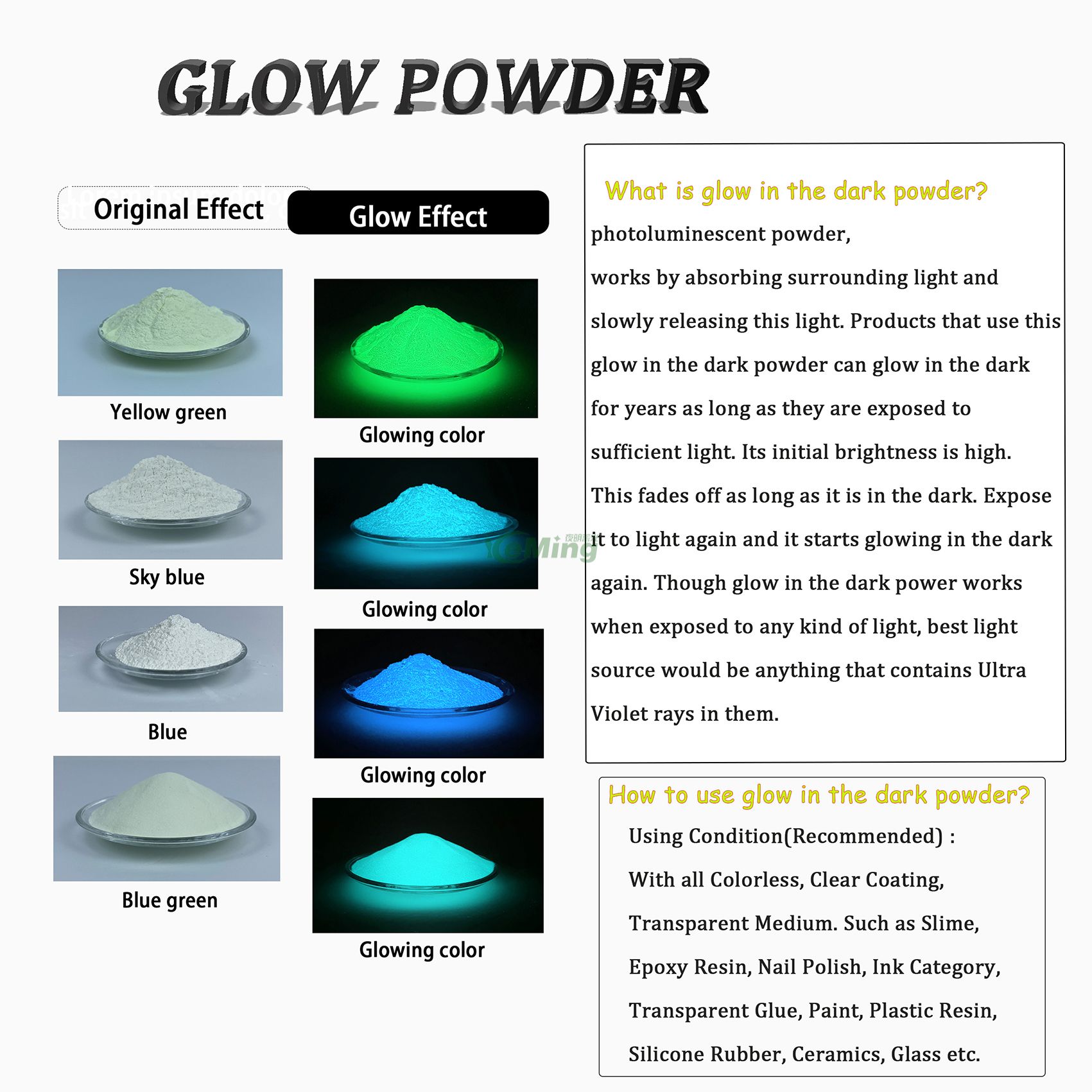 Manufacturer Luminous Glow Pigment Powder for Stone,paint,epoxy Resin,slime